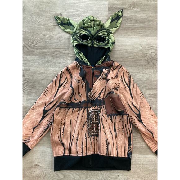 Star Wars Yoda Kids Full Zip Hoodie with Mask Hood Ears XS Brown - Picture 7 of 9